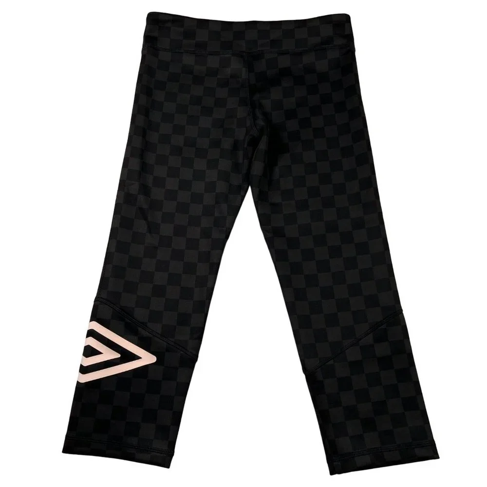 UMBRO Pants Jr. Women's Checkered Straight Leg Yoga Capri Stretch Black Gray XL - Picture 10 of 13
